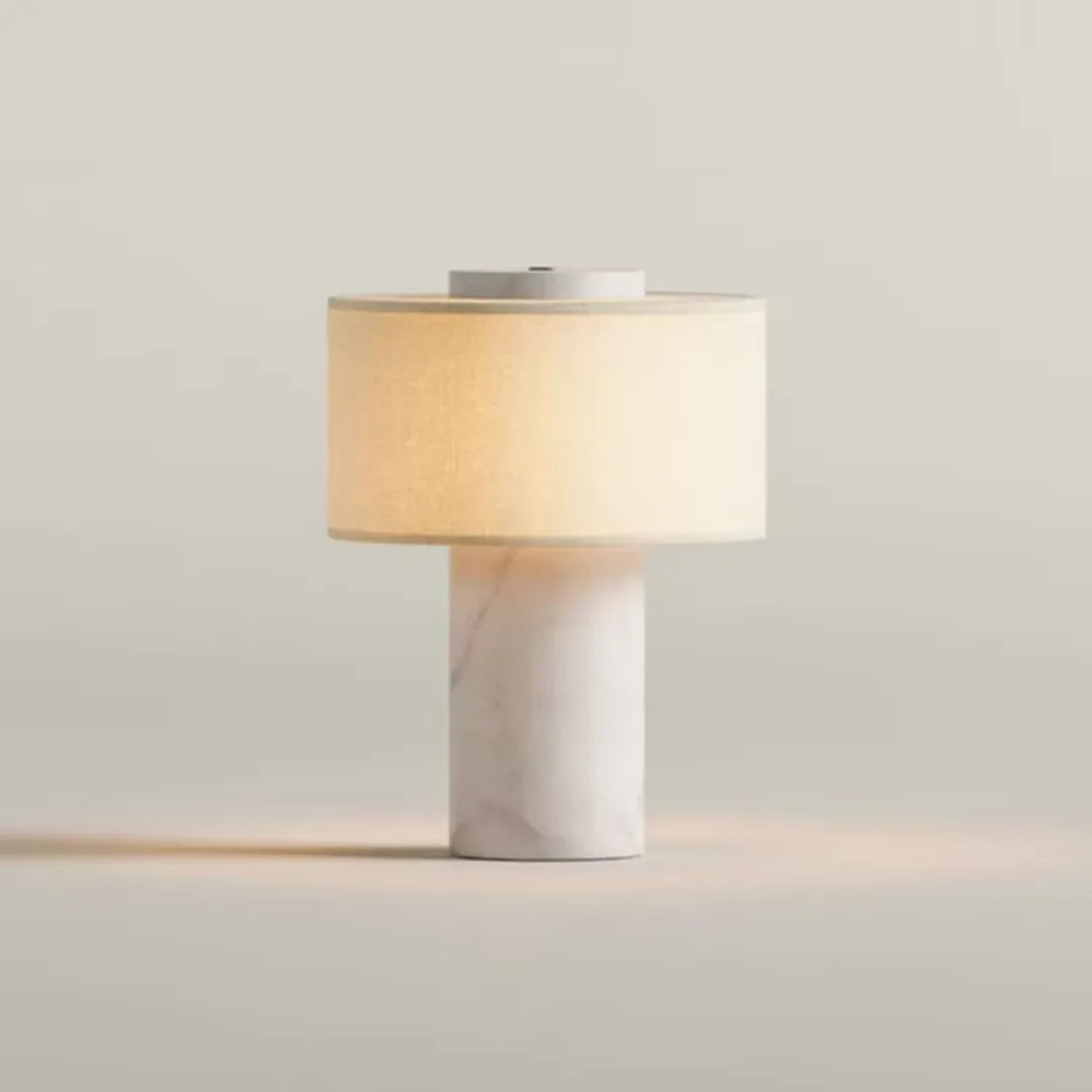 Portable Cordless Marble and Linen LED Table Lamp