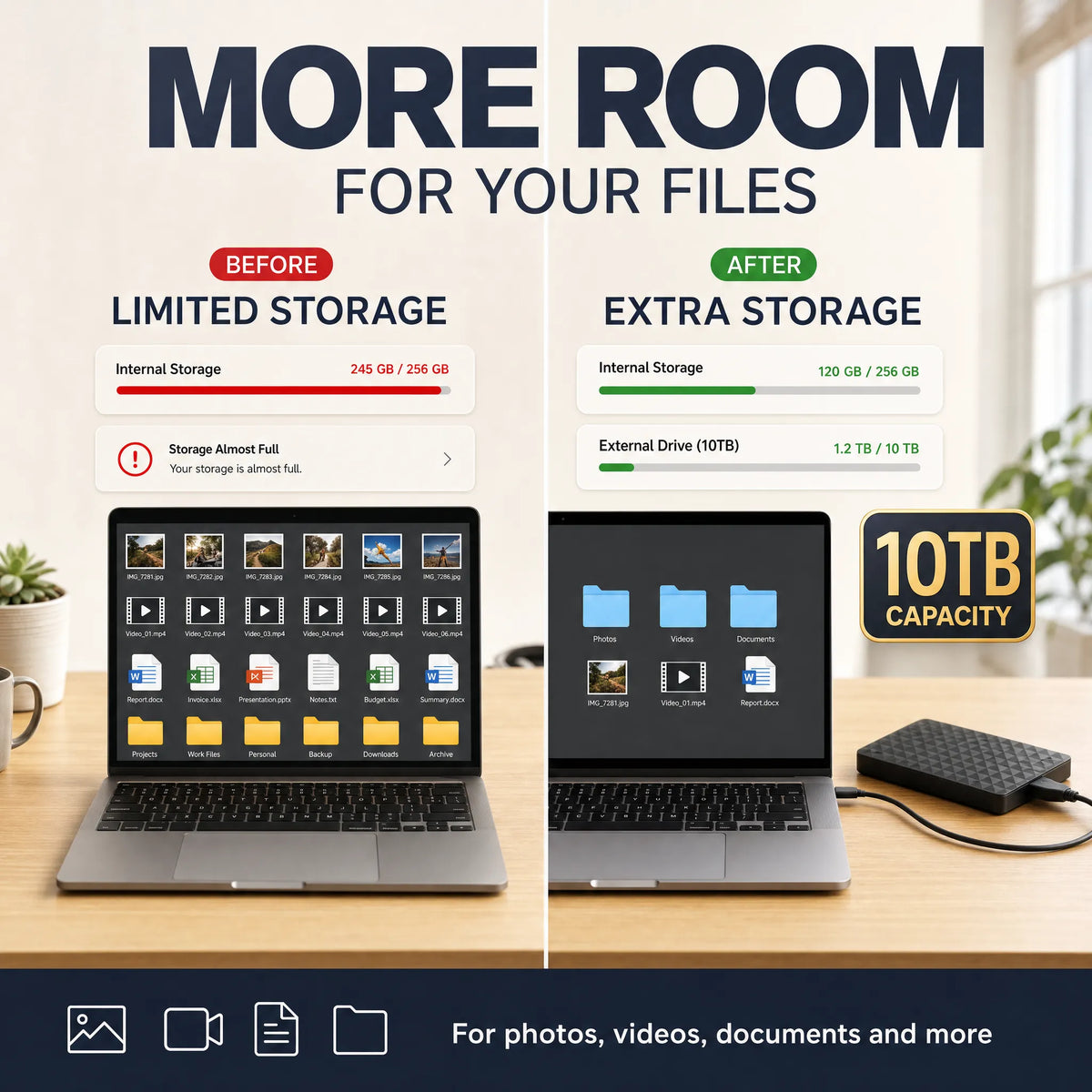 Portable External Hard Drive 10 TB with USB 3.0