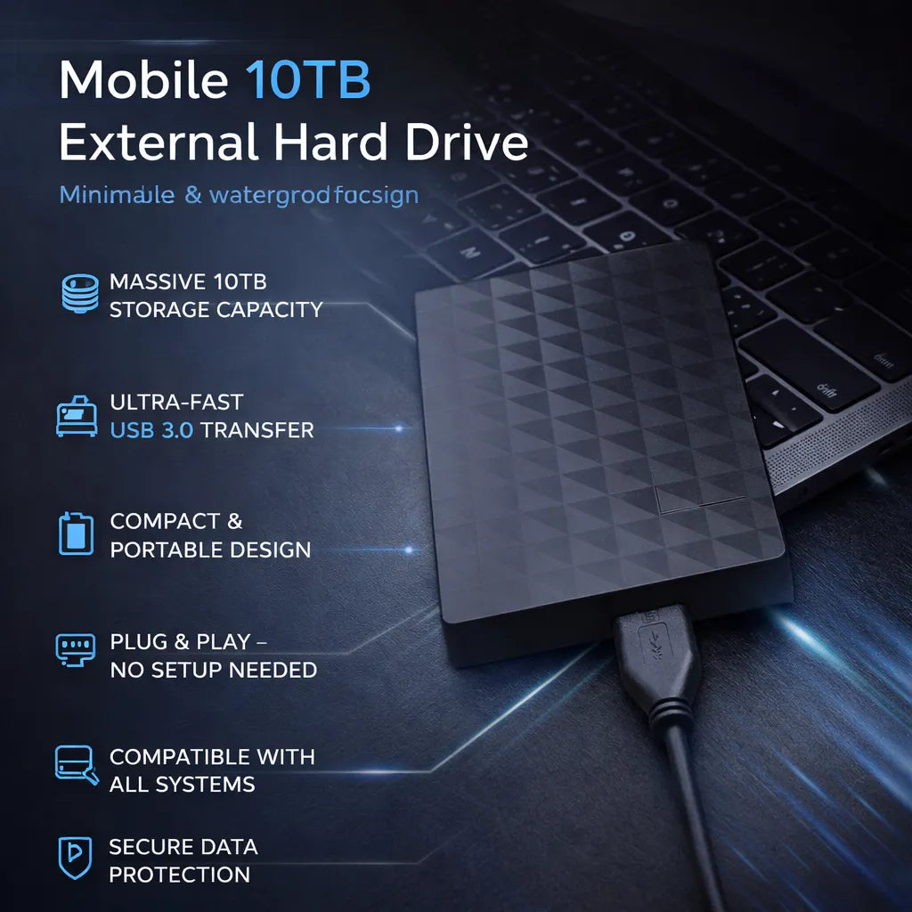 Portable External Hard Drive 10 TB with USB 3.0
