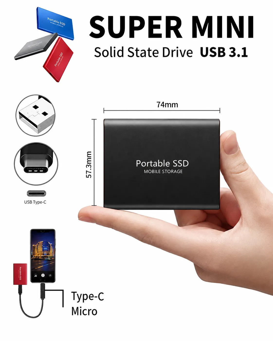 Portable External SSD with Compact High-Speed Design