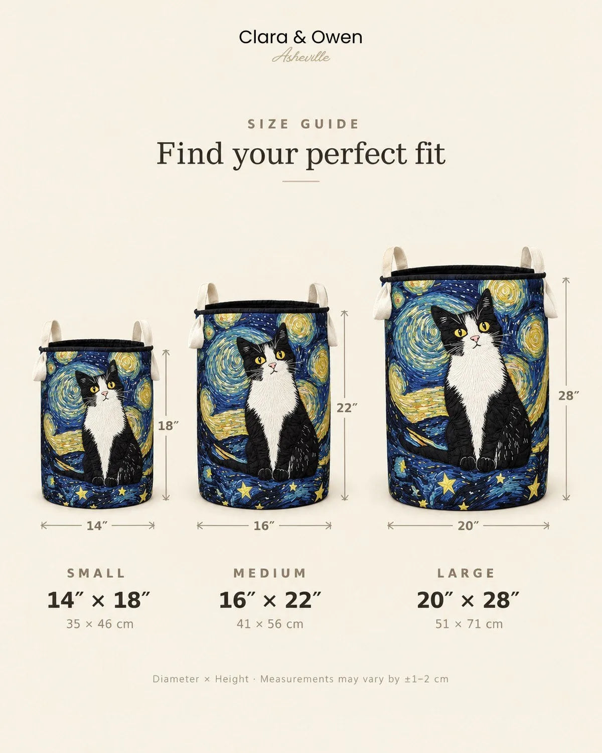 Quilted Cat Print Laundry Basket with Canvas Handles