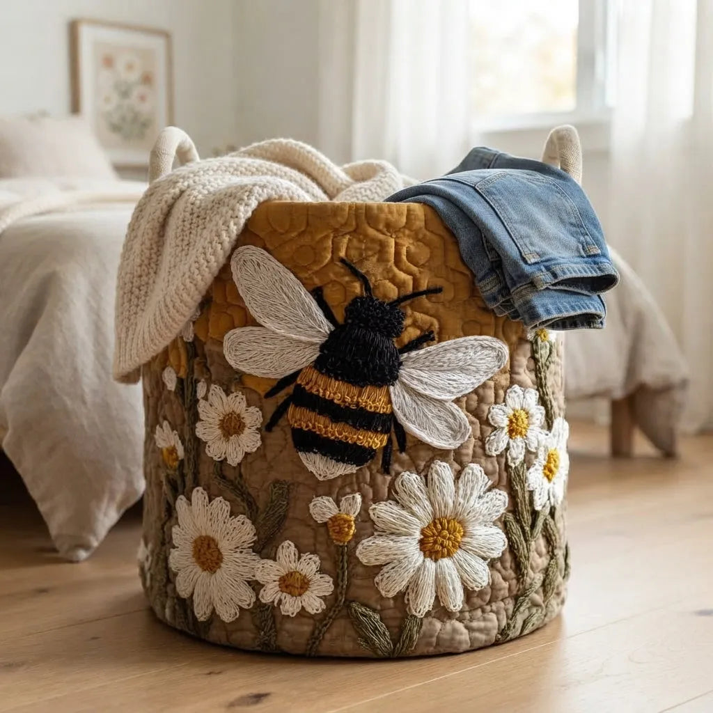 Quilted Daisy and Bee Freestanding Laundry Basket