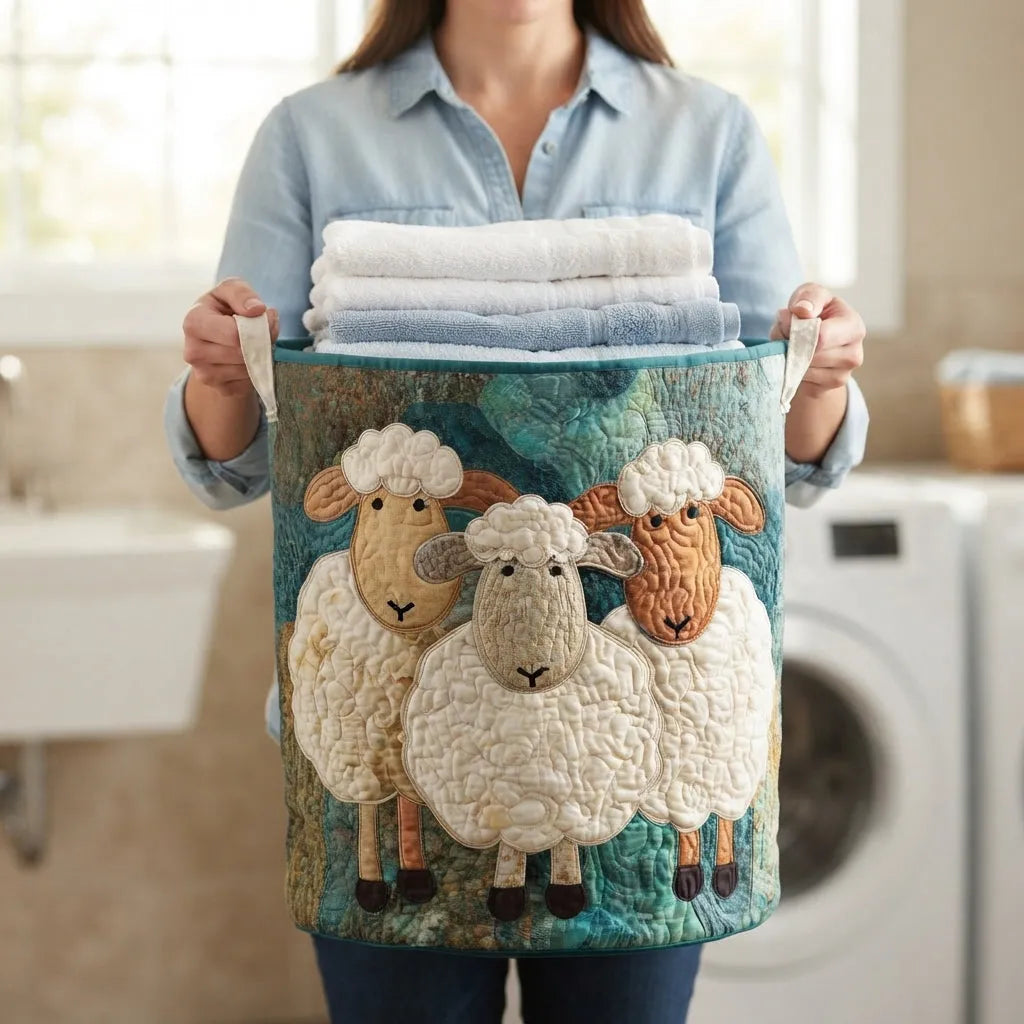 Quilted Fabric Freestanding Laundry Basket with Handles