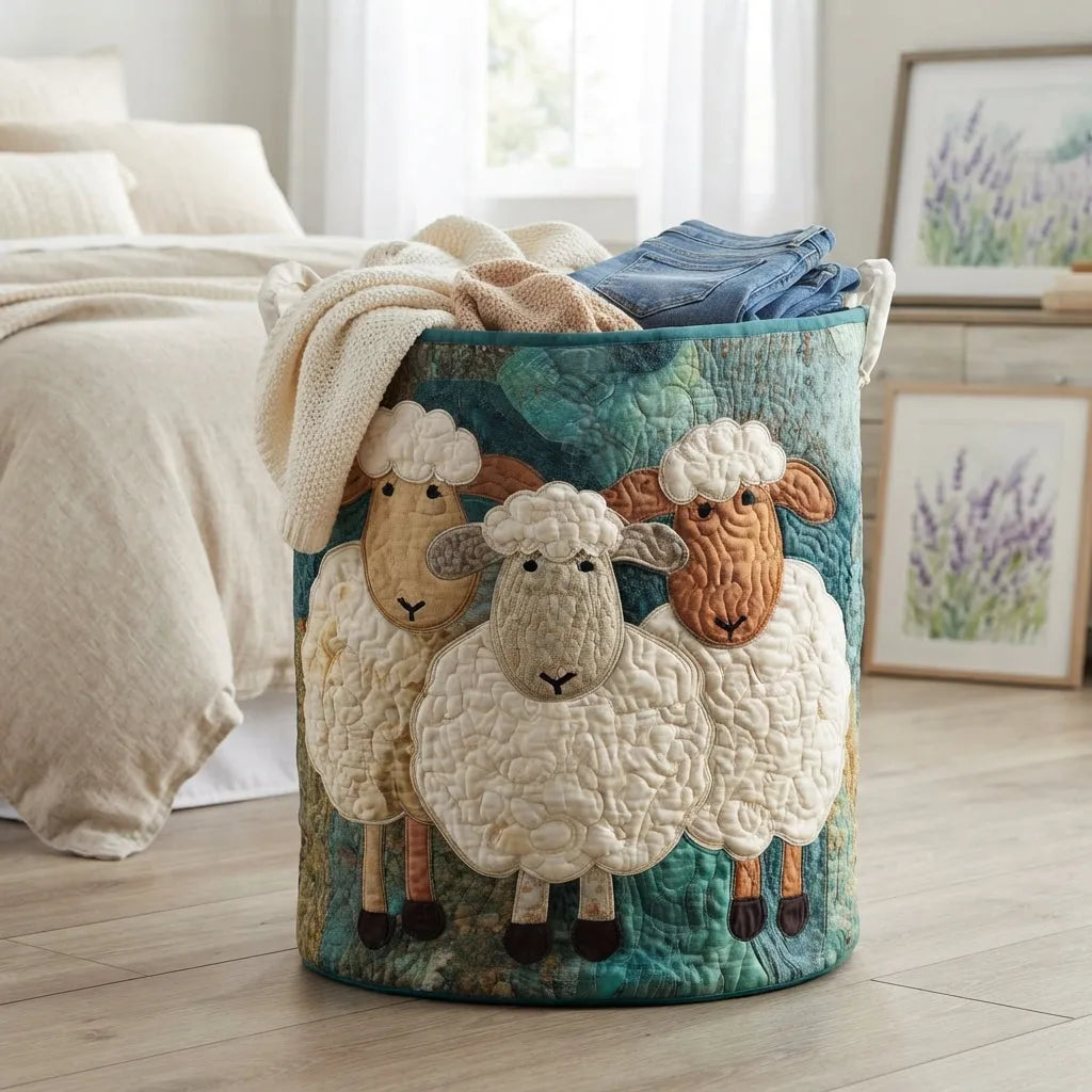 Quilted Fabric Freestanding Laundry Basket with Handles