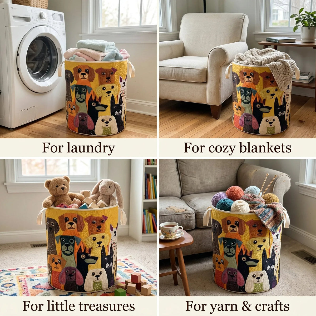 Quilted Fabric Laundry Basket with Canvas Handles