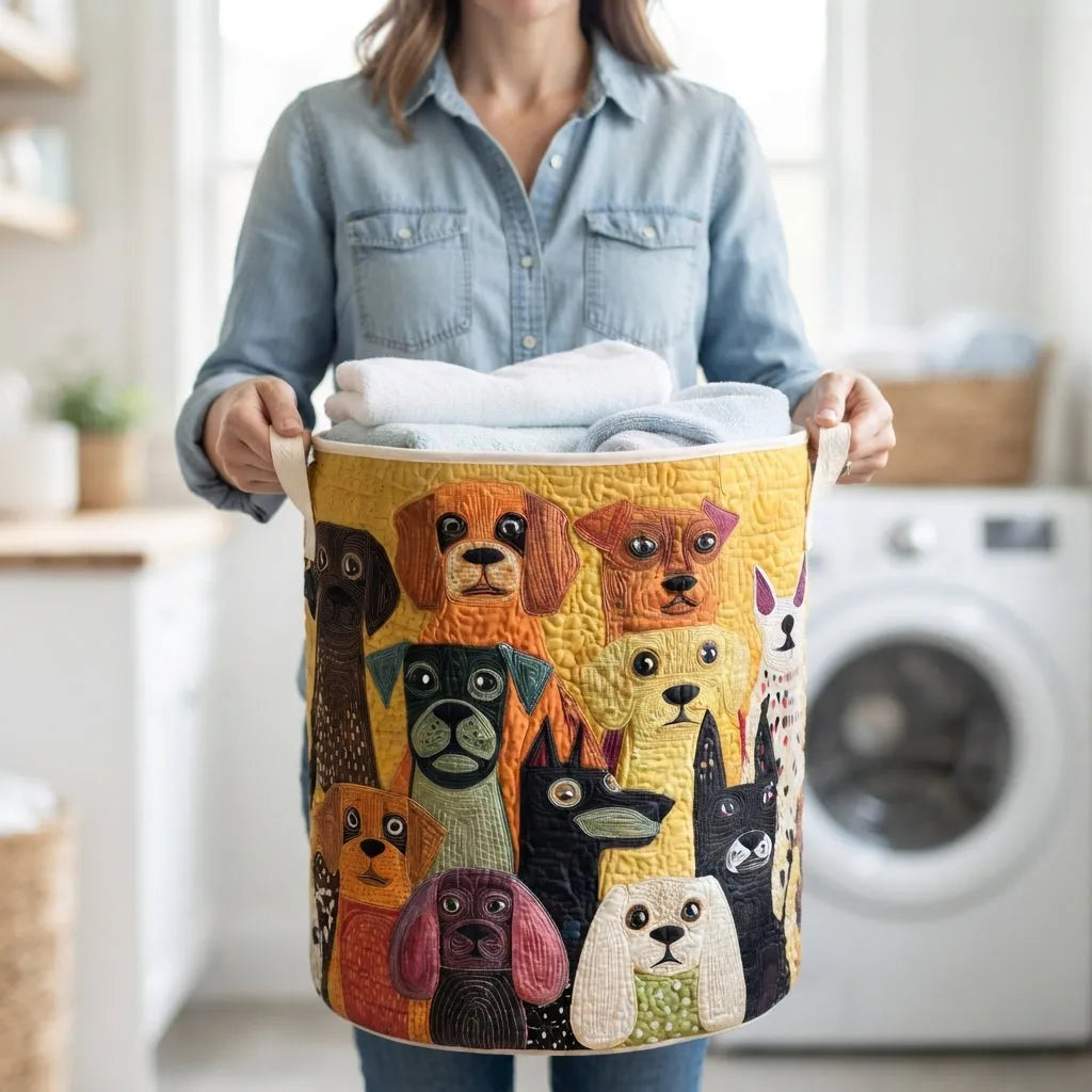 Quilted Fabric Laundry Basket with Canvas Handles