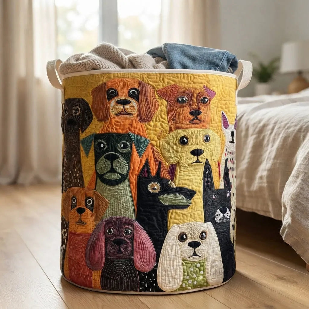 Quilted Fabric Laundry Basket with Canvas Handles