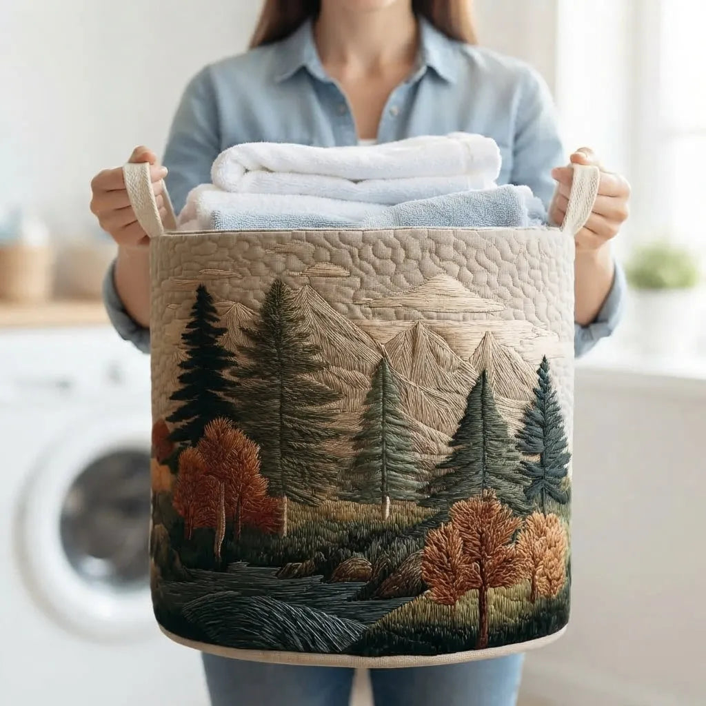 Quilted Fabric Laundry Basket with Sturdy Handles