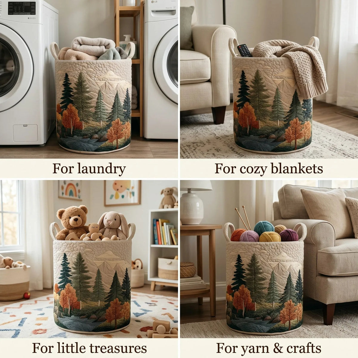 Quilted Fabric Laundry Basket with Sturdy Handles