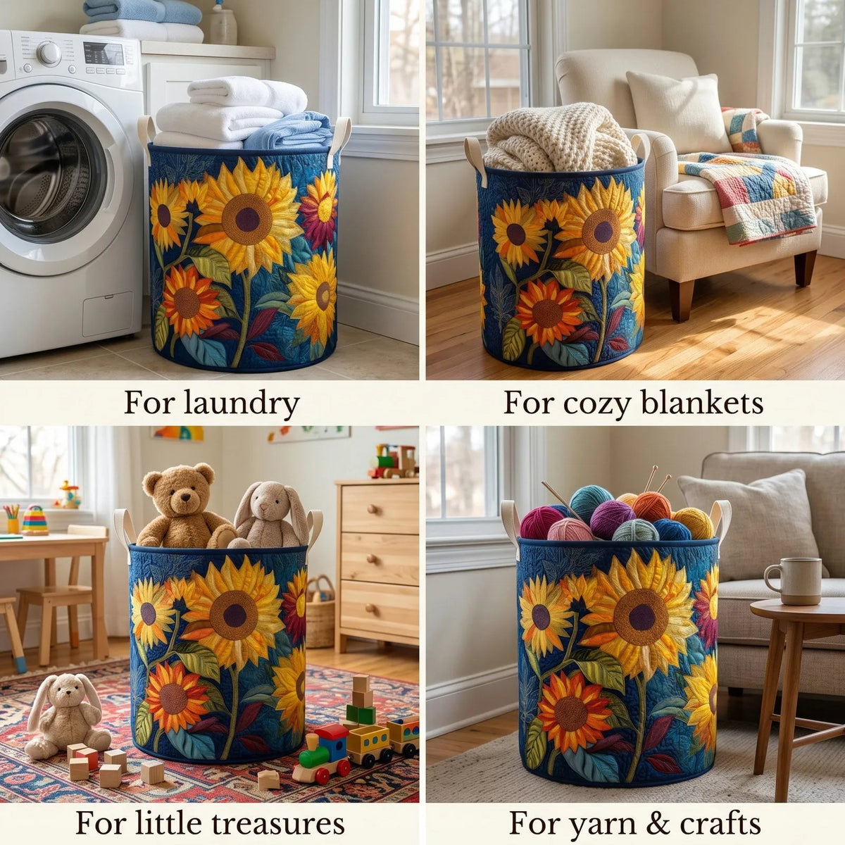 Quilted Floral Laundry Basket with Sturdy Handles