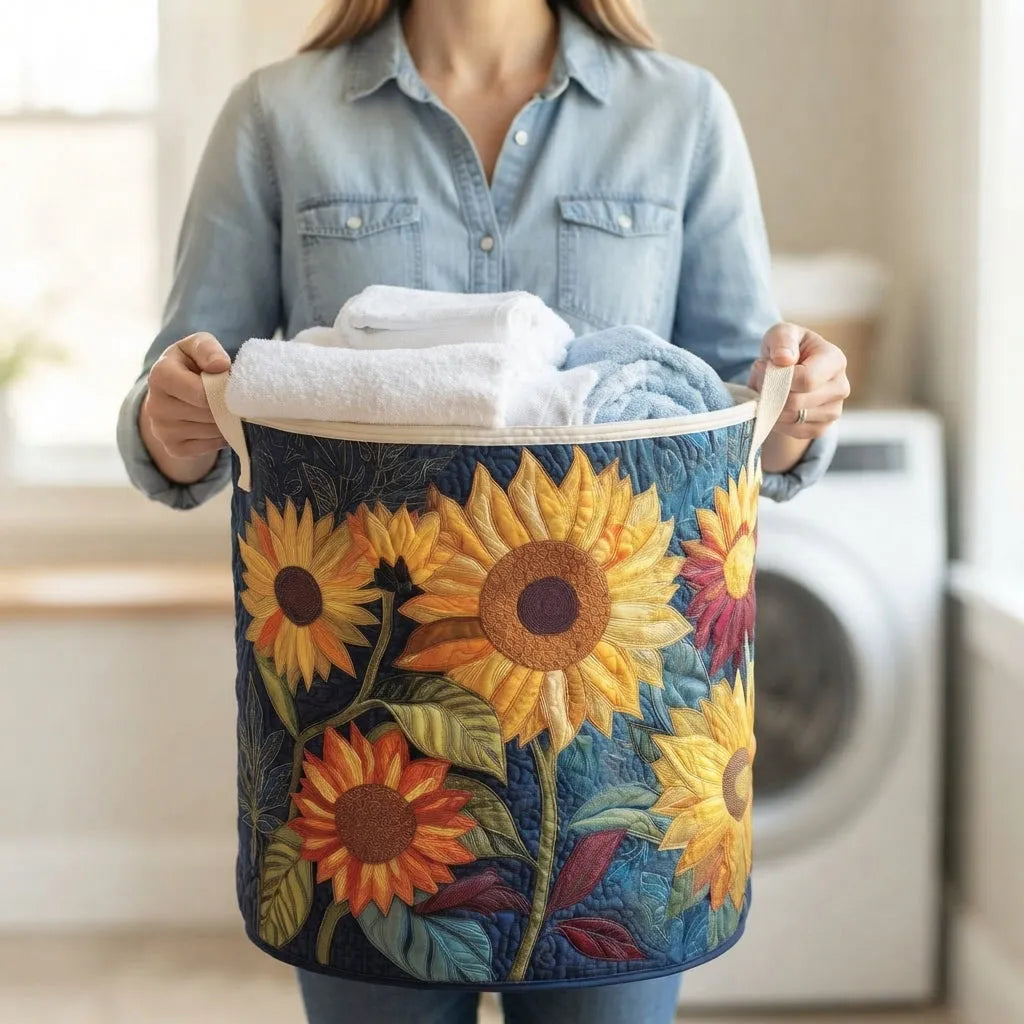 Quilted Floral Laundry Basket with Sturdy Handles
