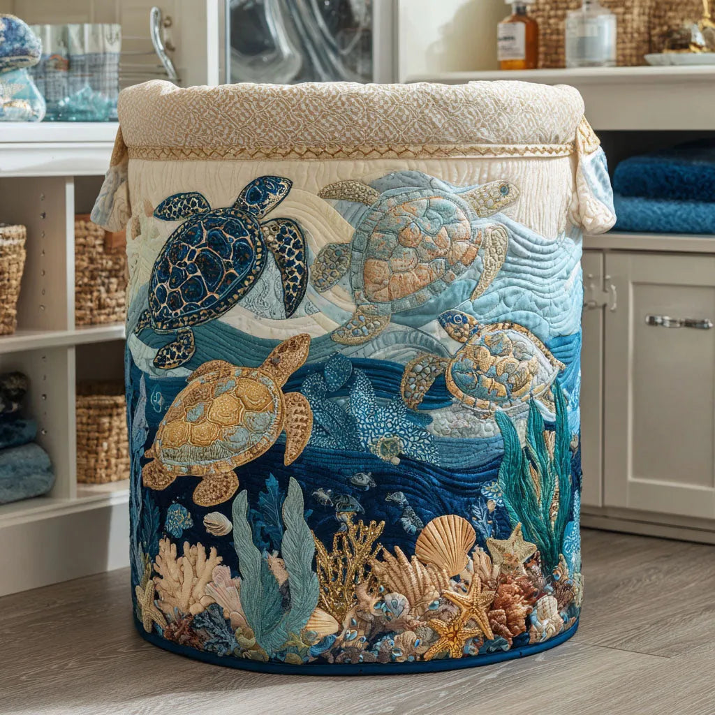 Quilted Hand-Stitched Seashell Storage Basket