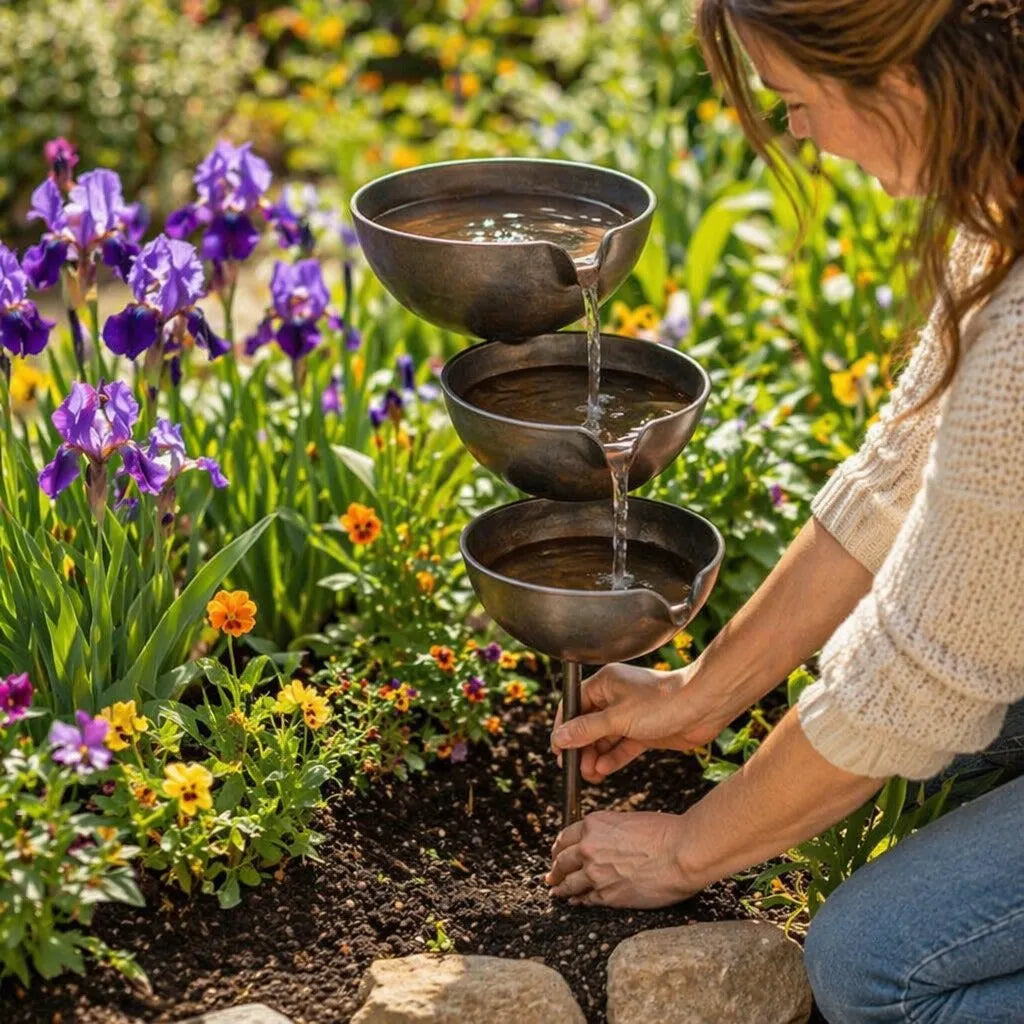 Rain Catcher and Bird Bath Garden Stake for Outdoors