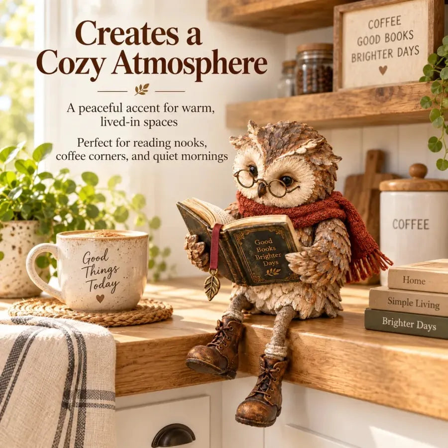 Reading Owl Decorative Figurine with Glasses and Scarf