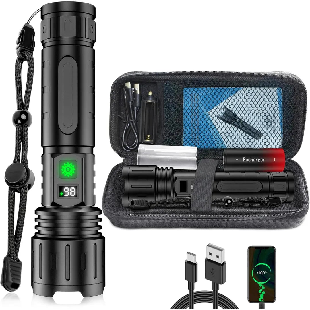 Rechargeable LED Tactical Flashlight with USB-C Charging