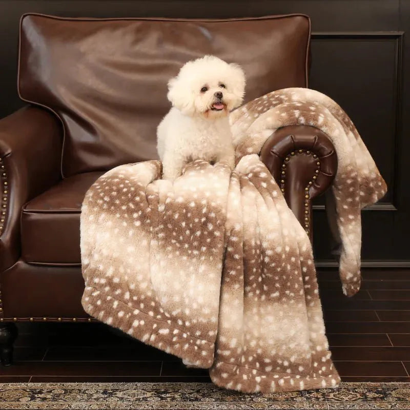 Reversible Faux Fur Deer Print Throw Blanket