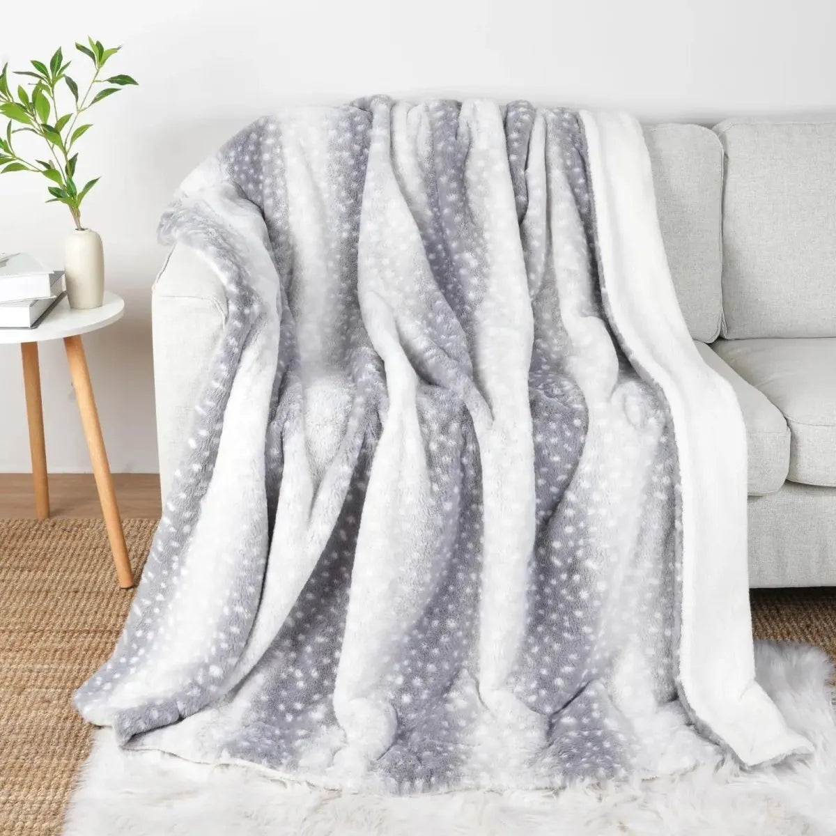 Reversible Faux Fur Deer Print Throw Blanket