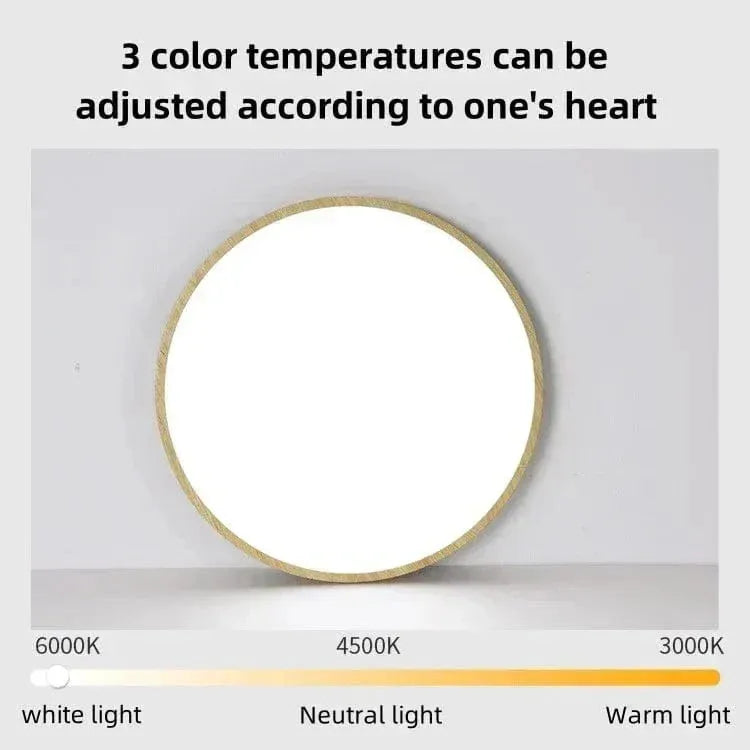 Round Ultra-Thin Wood Grain LED Ceiling Light with Low Profile Design