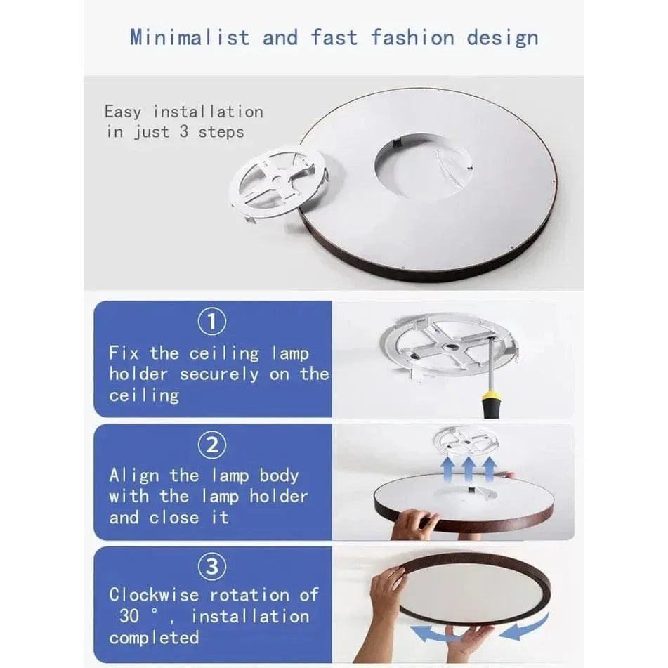 Round Ultra-Thin Wood Grain LED Ceiling Light with Low Profile Design