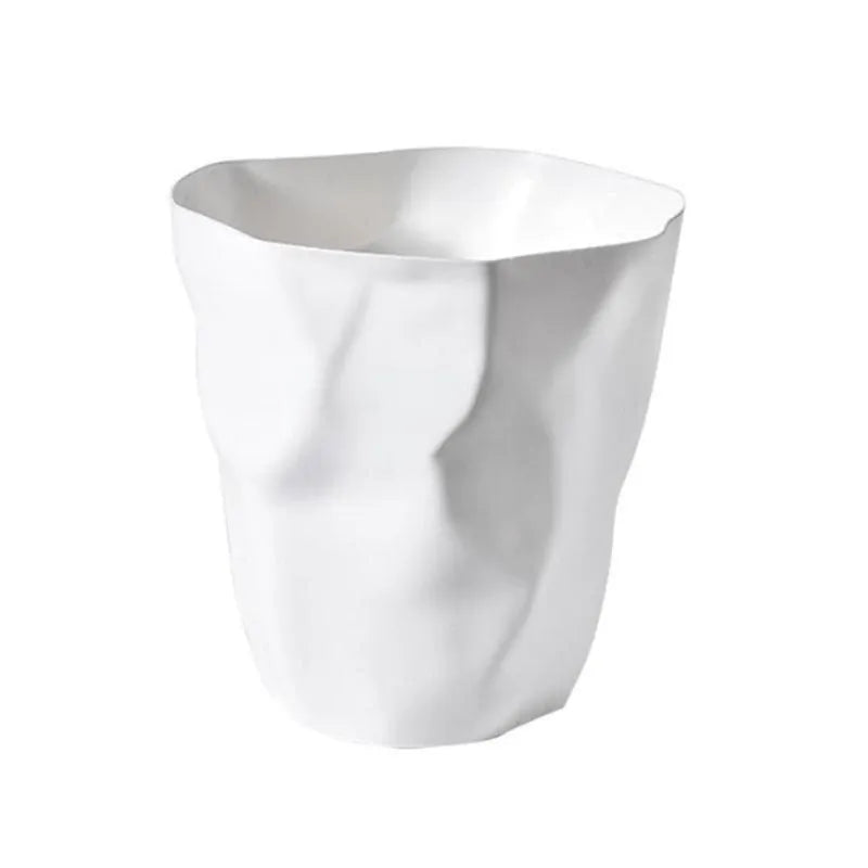 Sculptural Wastebasket with Crinkled Paper Design