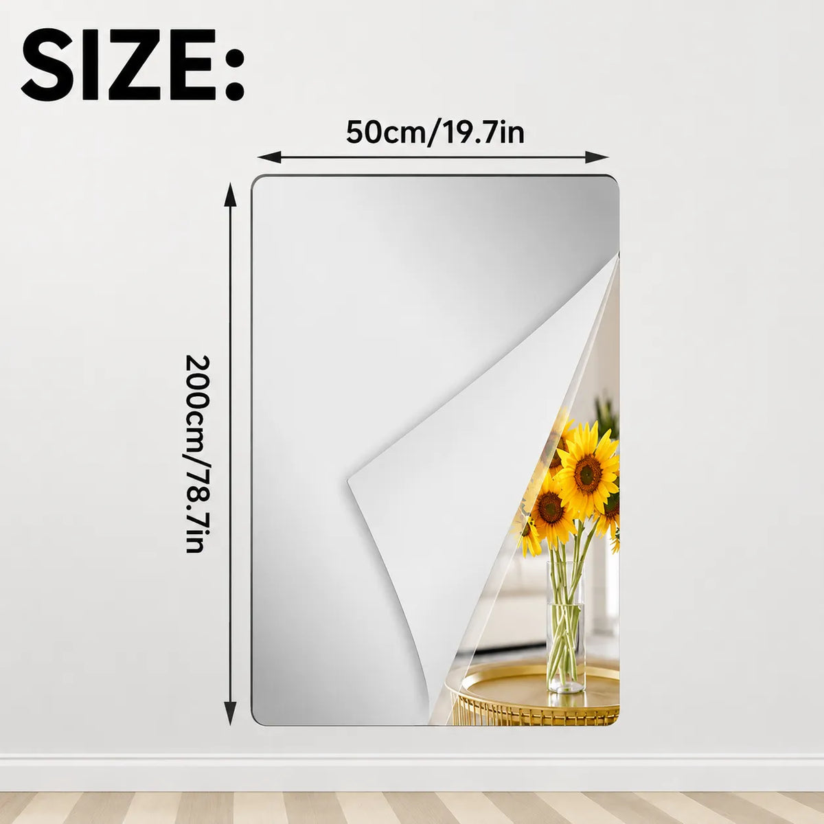 Self-Adhesive Shatterproof Mirror Film with Trimmable Design