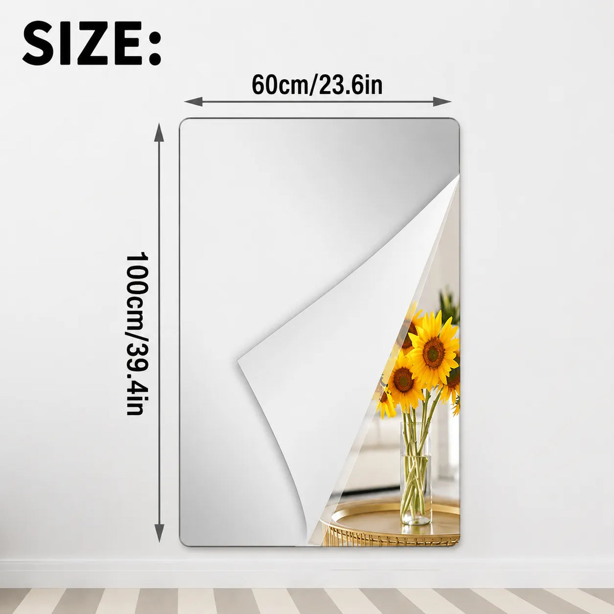 Self-Adhesive Shatterproof Mirror Film with Trimmable Design