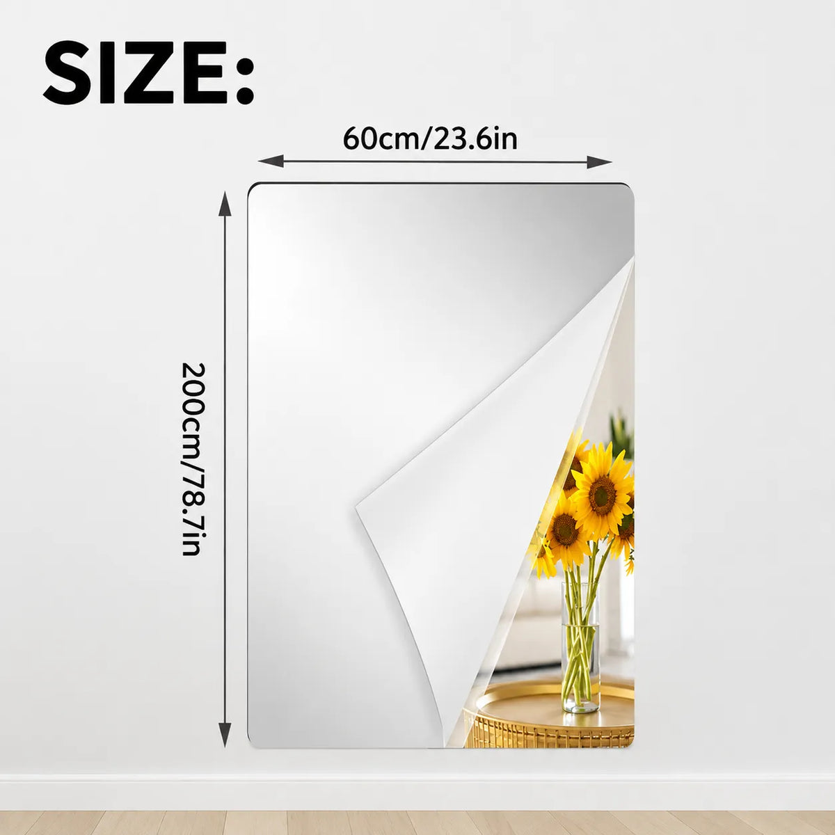 Self-Adhesive Shatterproof Mirror Film with Trimmable Design