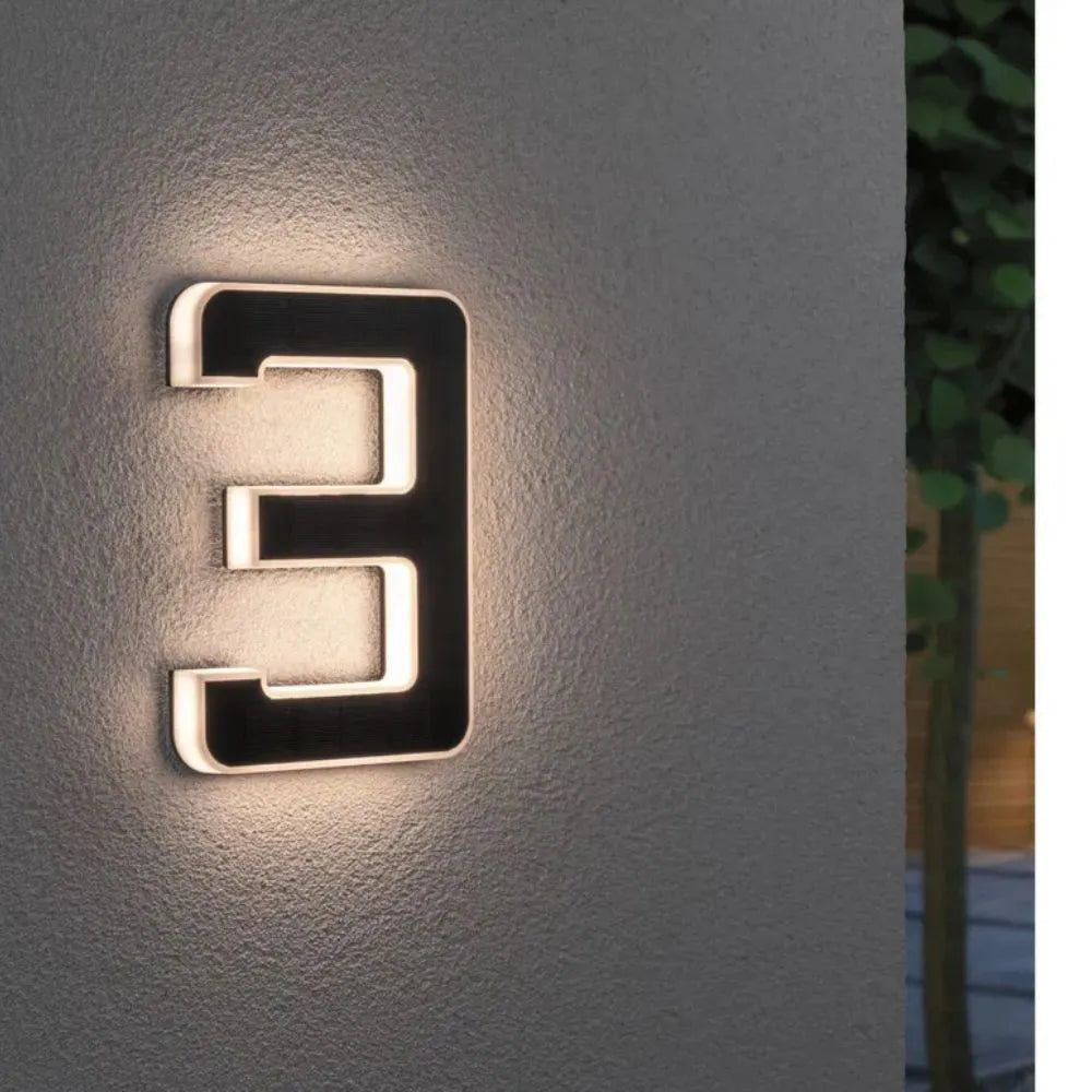 Solar Powered LED House Number Sign with Dusk Sensor