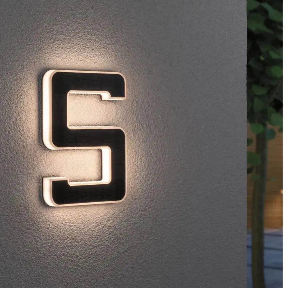 Solar Powered LED House Number Sign with Dusk Sensor