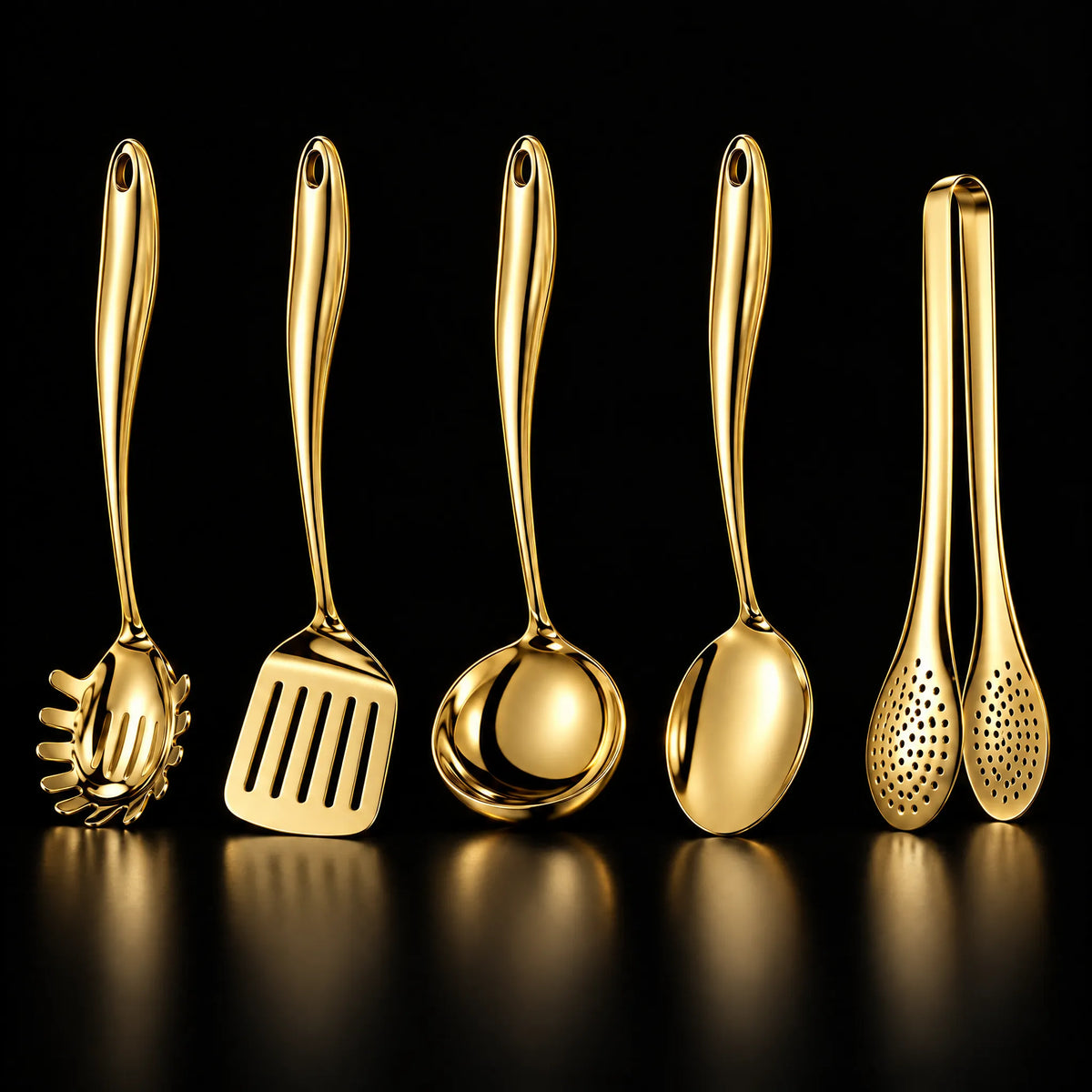 Stainless Steel Kitchen Utensil Set with Curved Handles