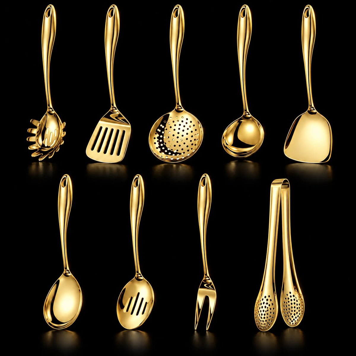Stainless Steel Kitchen Utensil Set with Curved Handles
