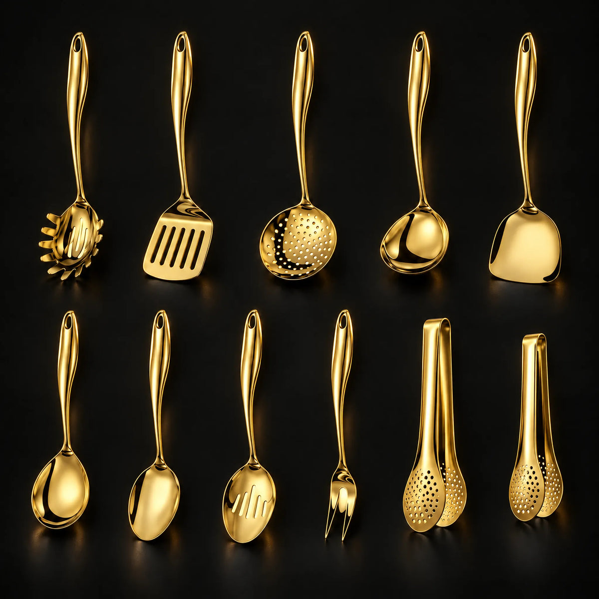 Stainless Steel Kitchen Utensil Set with Curved Handles