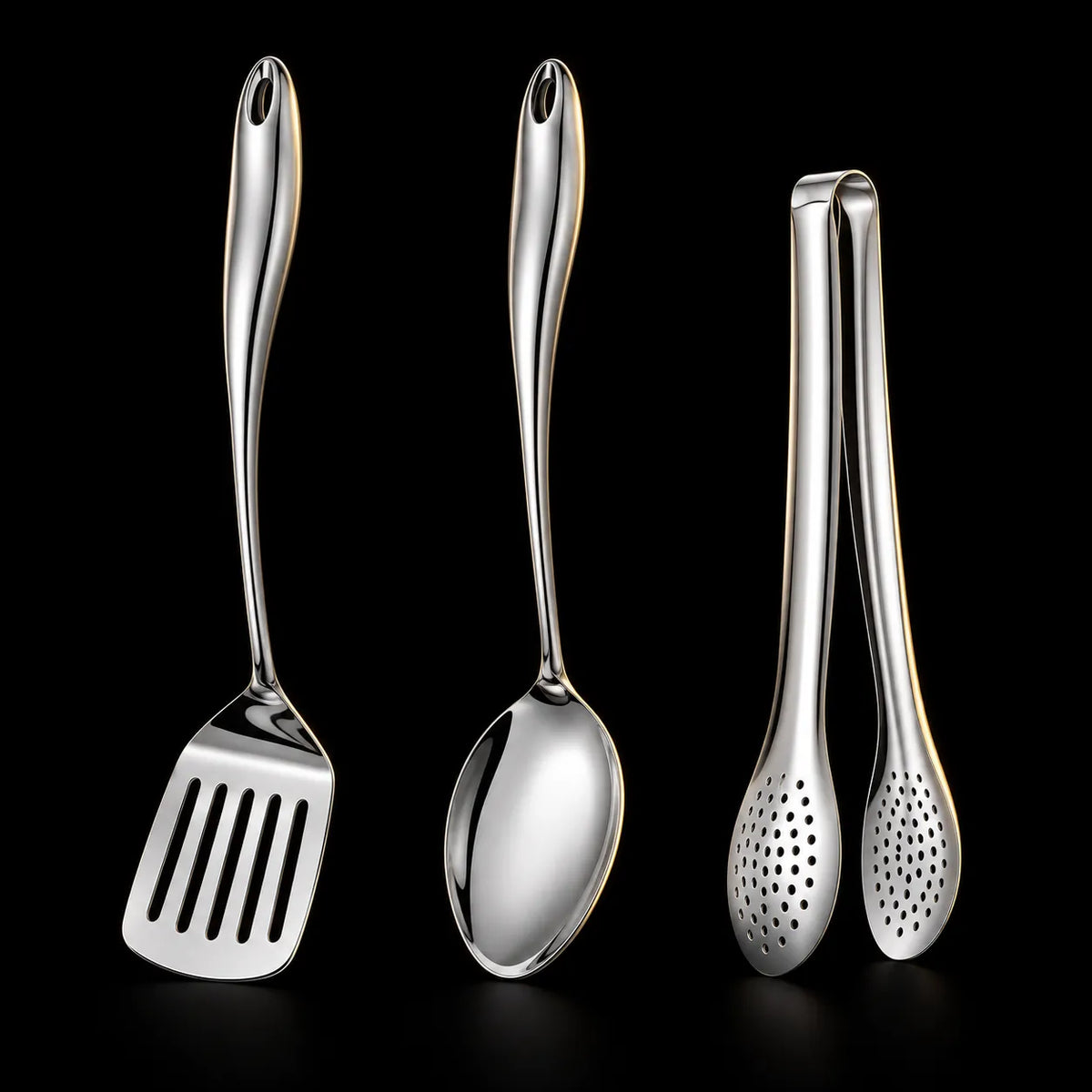 Stainless Steel Kitchen Utensil Set with Curved Handles