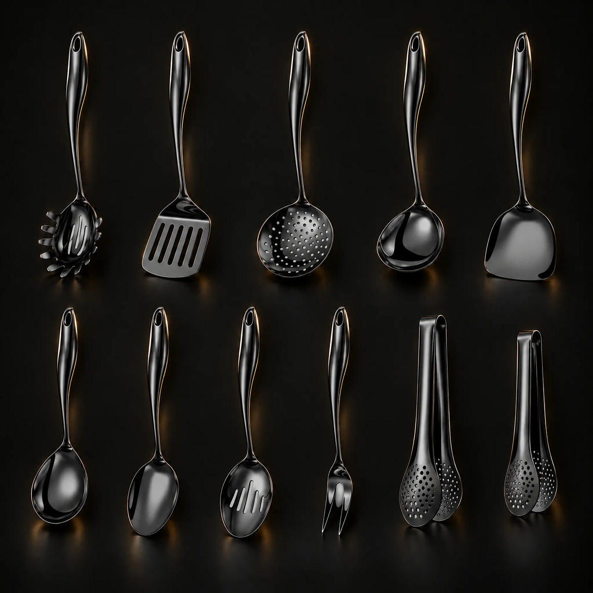 Stainless Steel Kitchen Utensil Set with Curved Handles