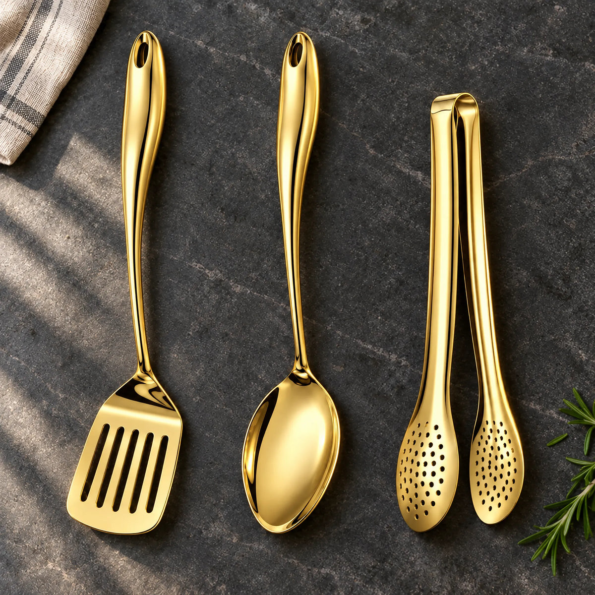 Stainless Steel Kitchen Utensil Set with Curved Handles