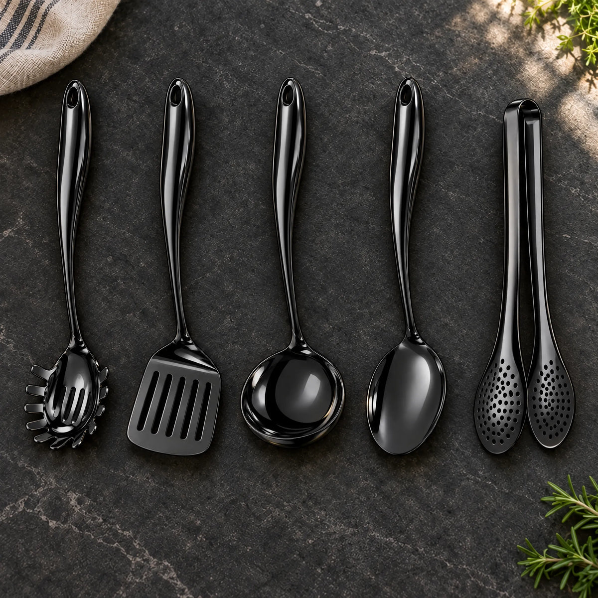 Stainless Steel Kitchen Utensil Set with Curved Handles
