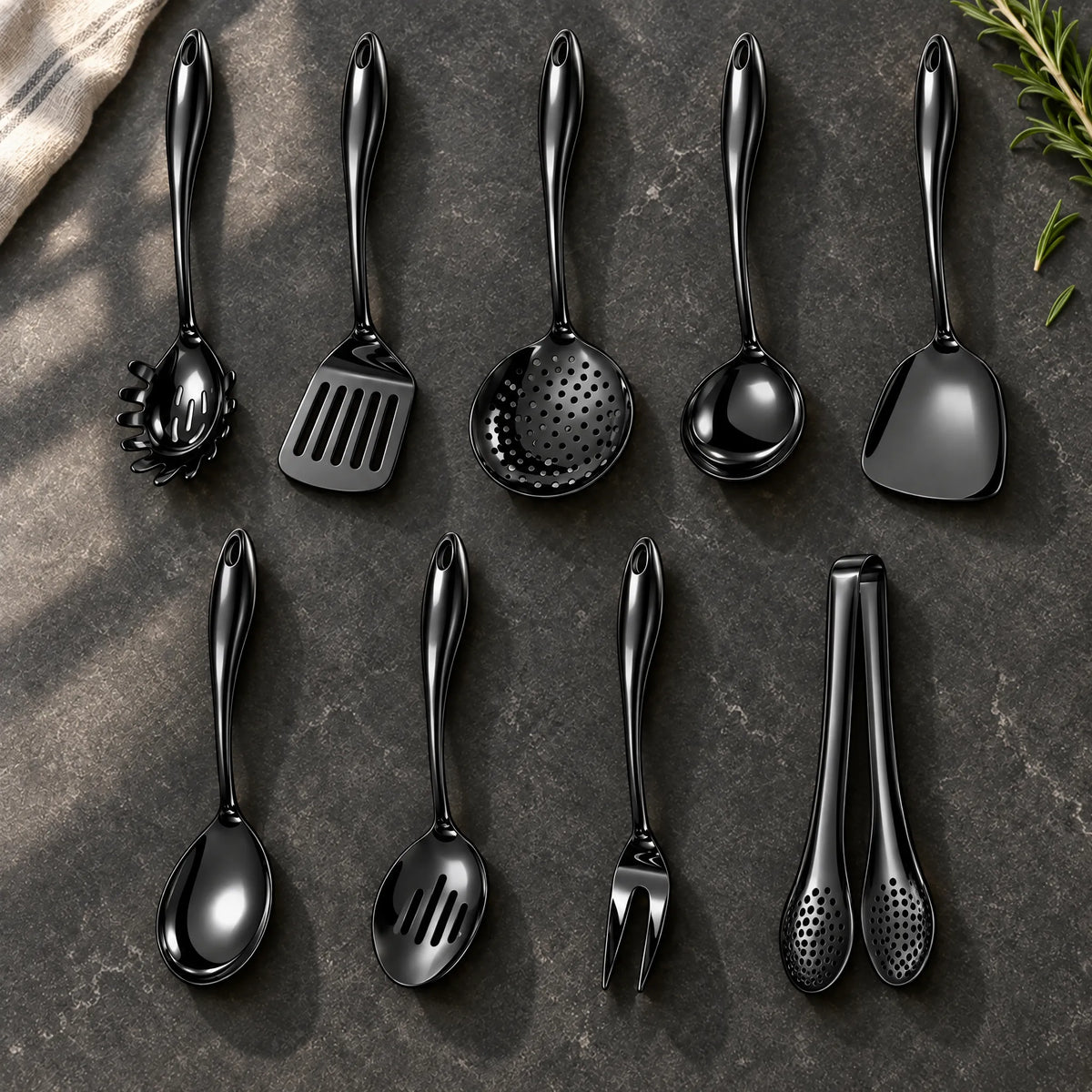 Stainless Steel Kitchen Utensil Set with Curved Handles