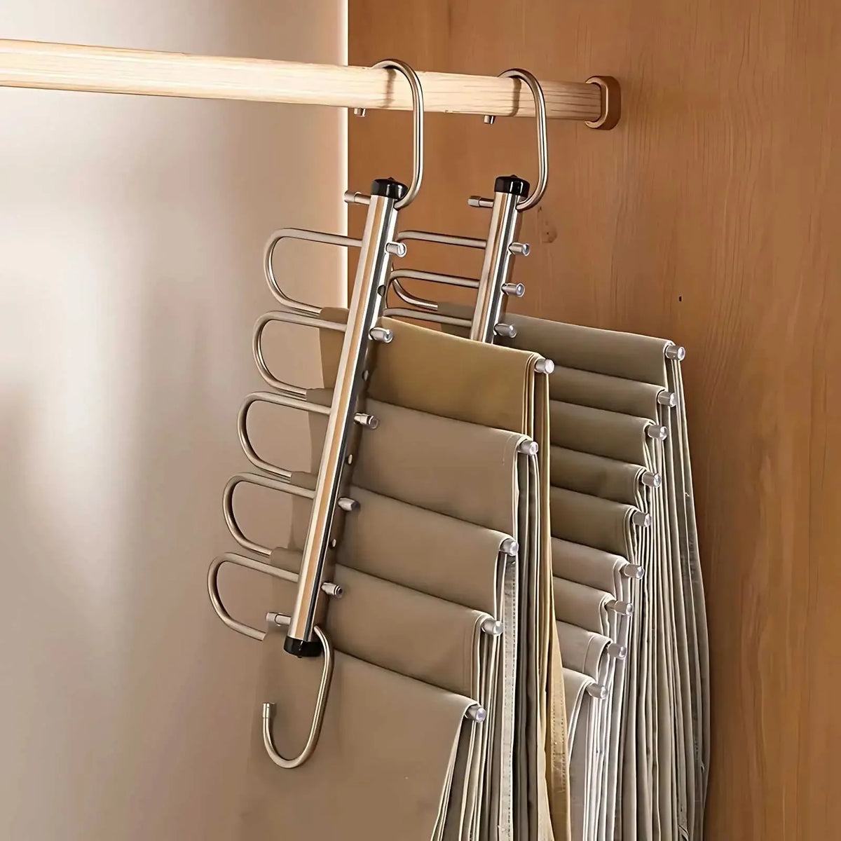 Stainless Steel Multi-Tier Clothes Hanger Organizer with Swivel Hooks