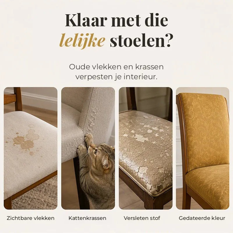 Stretch Baroque Dining Chair Cover with Gold Detail Print