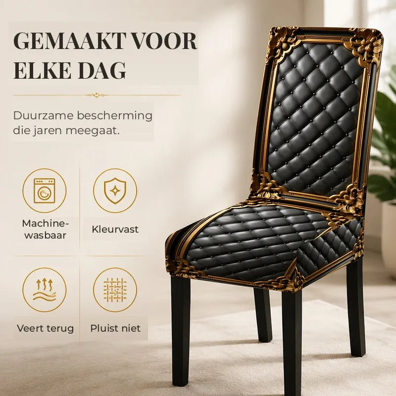 Stretch Baroque Dining Chair Cover with Gold Detail Print
