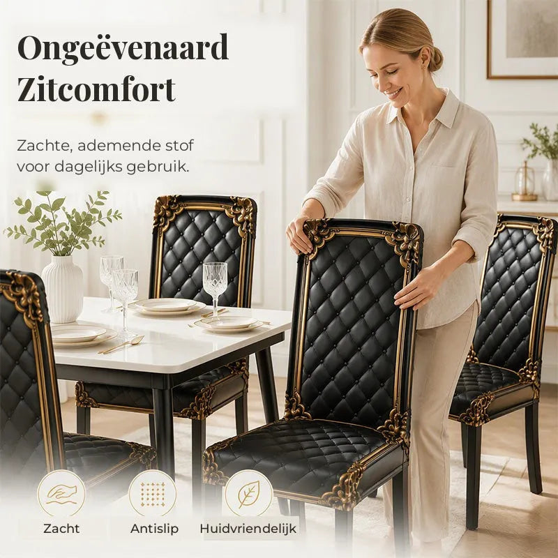Stretch Baroque Dining Chair Cover with Gold Detail Print