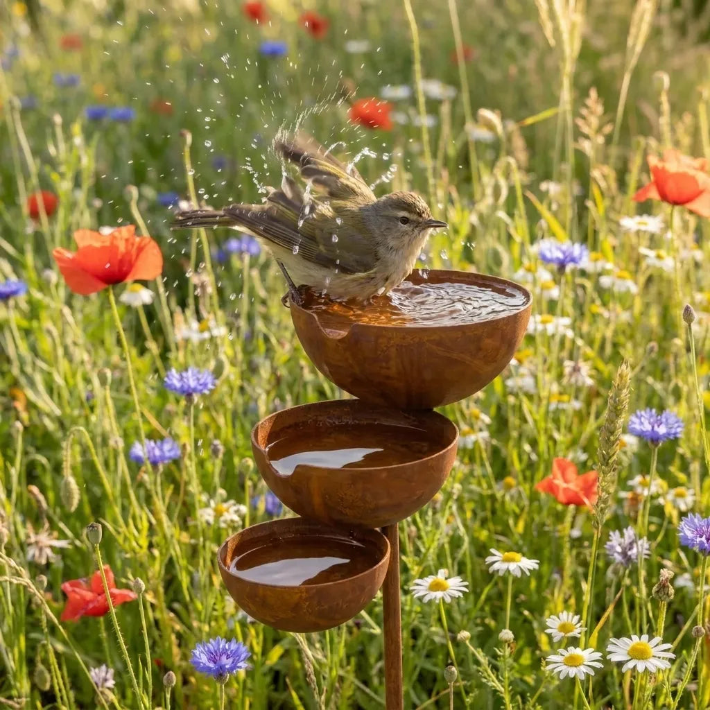Three-Tier Metal Bird Bath with Ground Stake