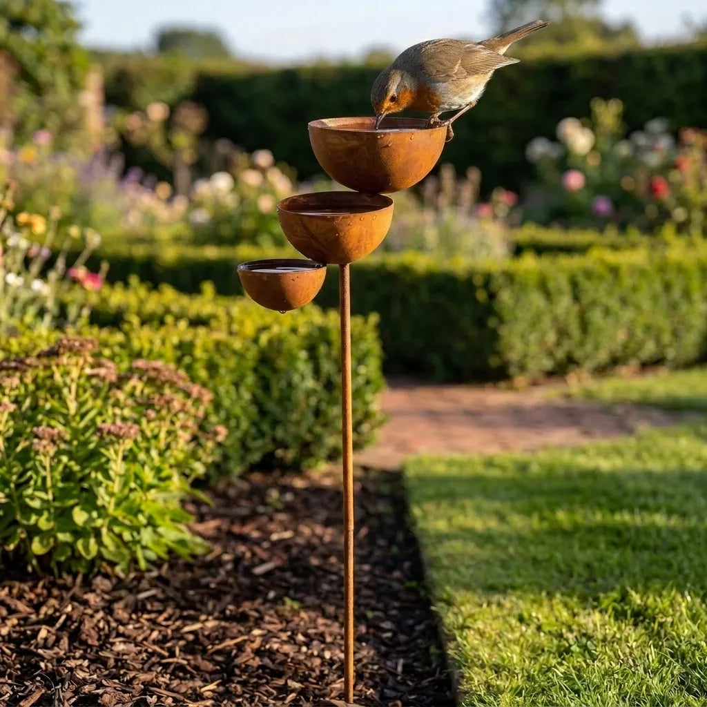 Three-Tier Metal Bird Bath with Ground Stake