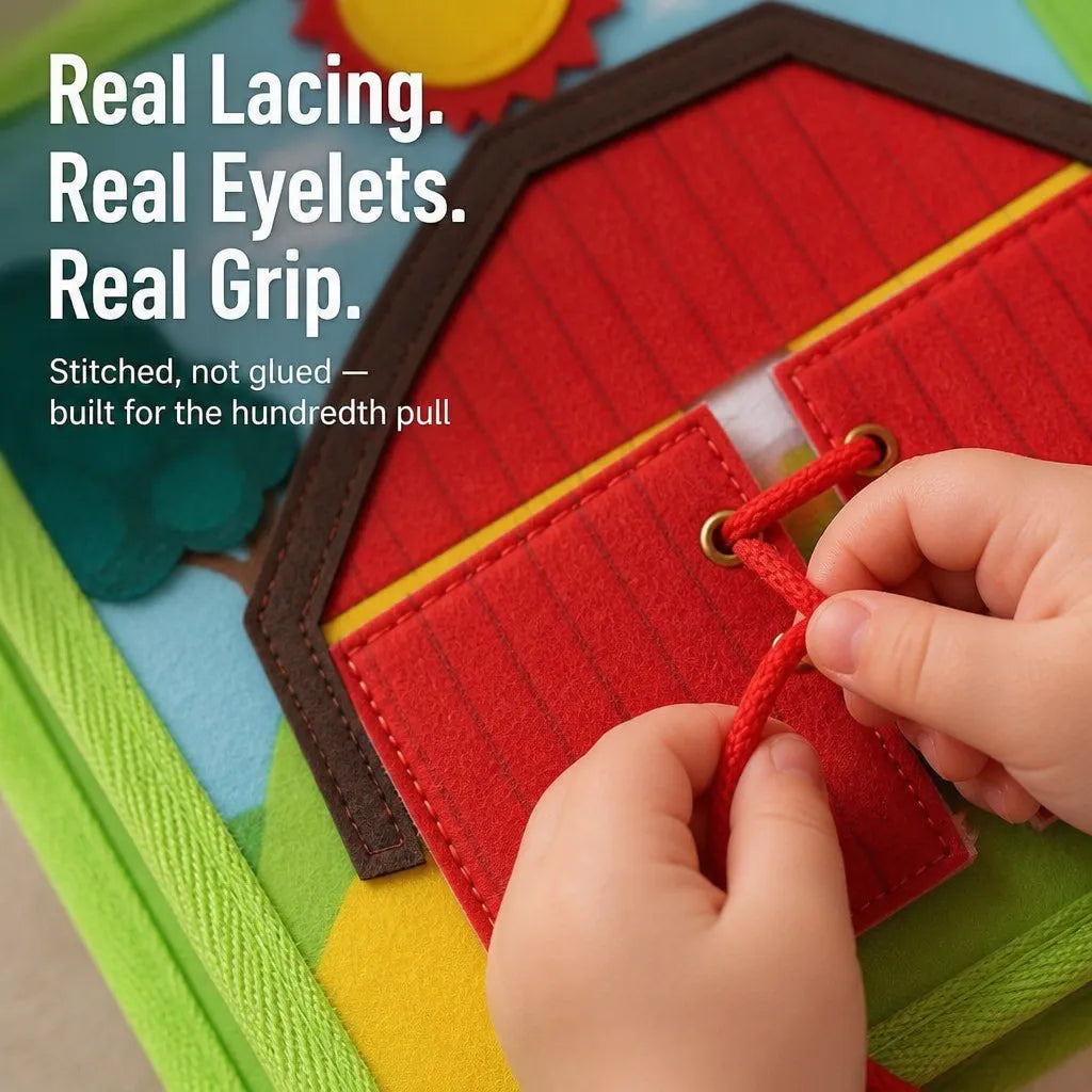Toddler Felt Farm Quiet Book with Zippers and Puppets