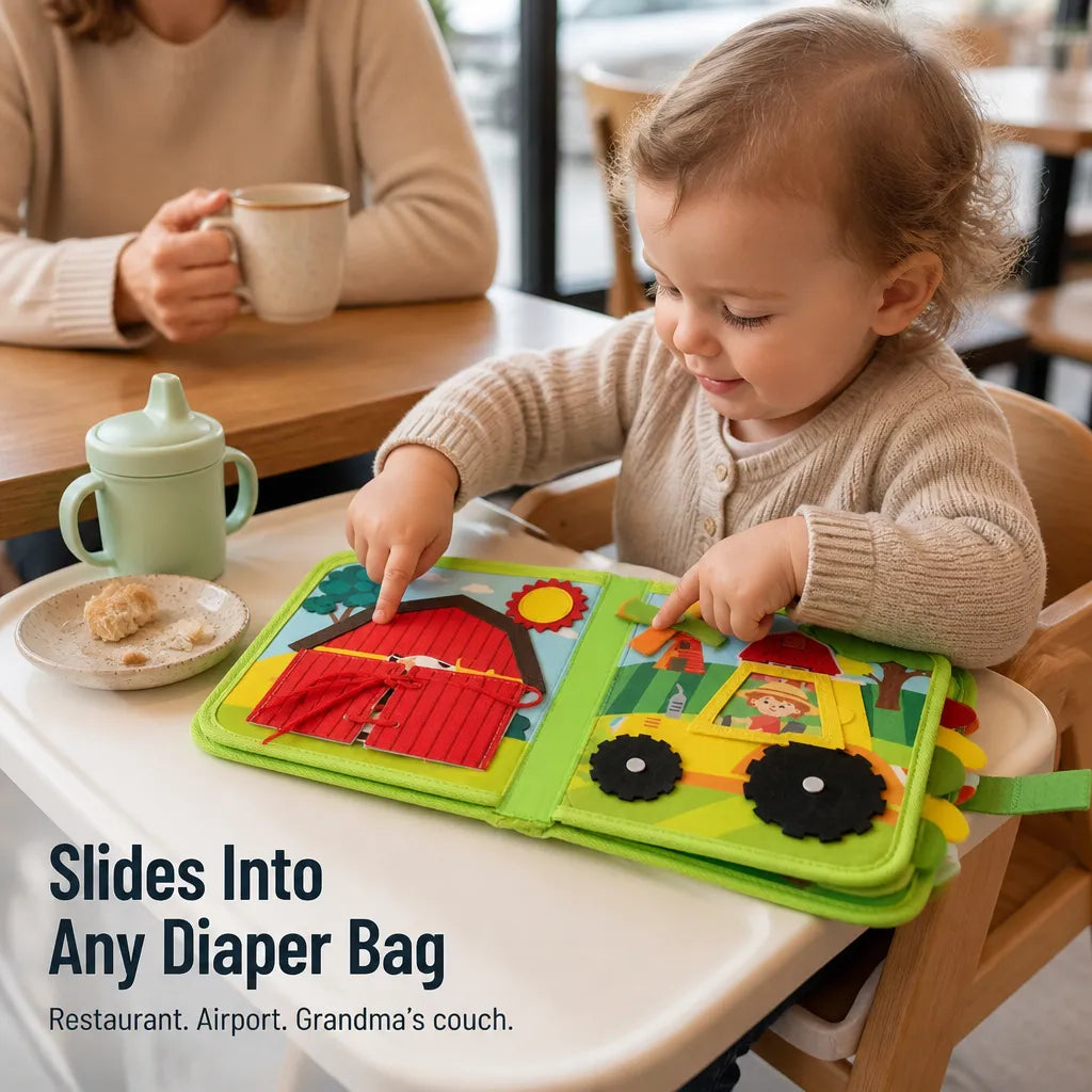 Toddler Felt Farm Quiet Book with Zippers and Puppets