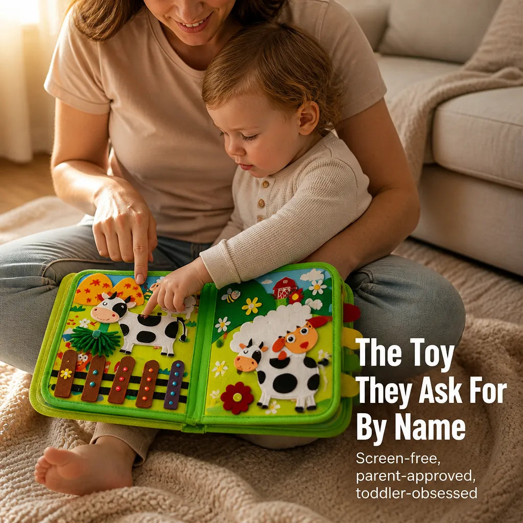 Toddler Felt Farm Quiet Book with Zippers and Puppets