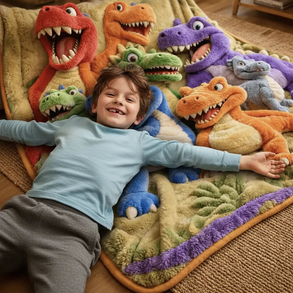 Ultra-Soft Dinosaur 3D Print Plush Throw Blanket
