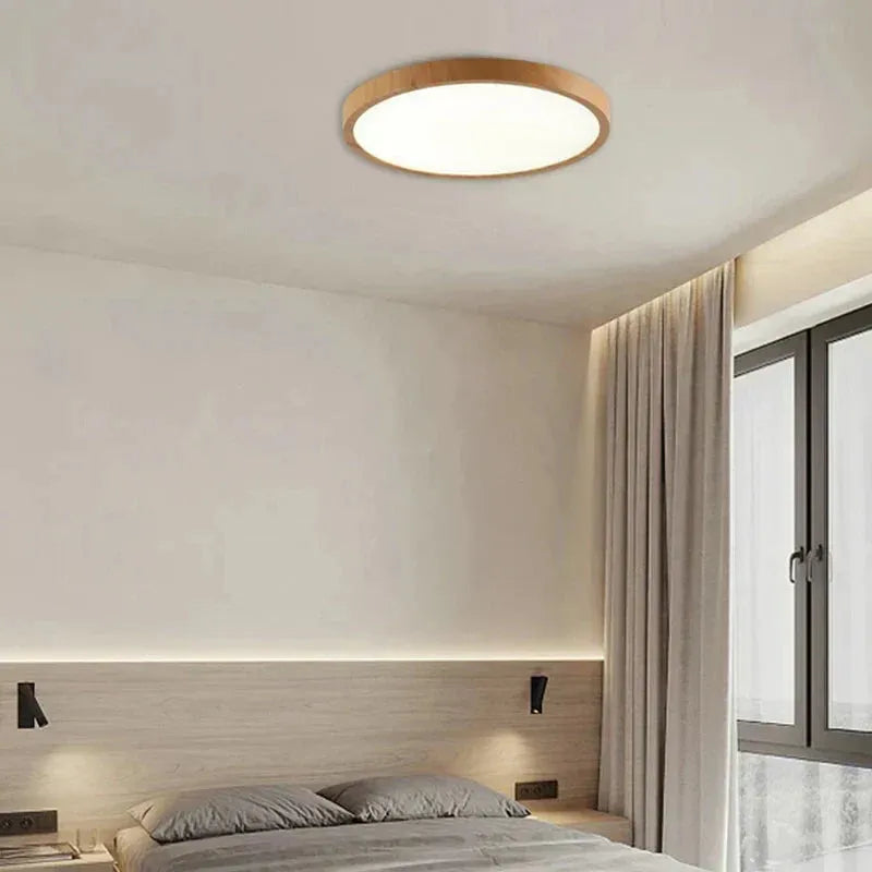 Ultra-Thin Walnut Circular LED Ceiling Light