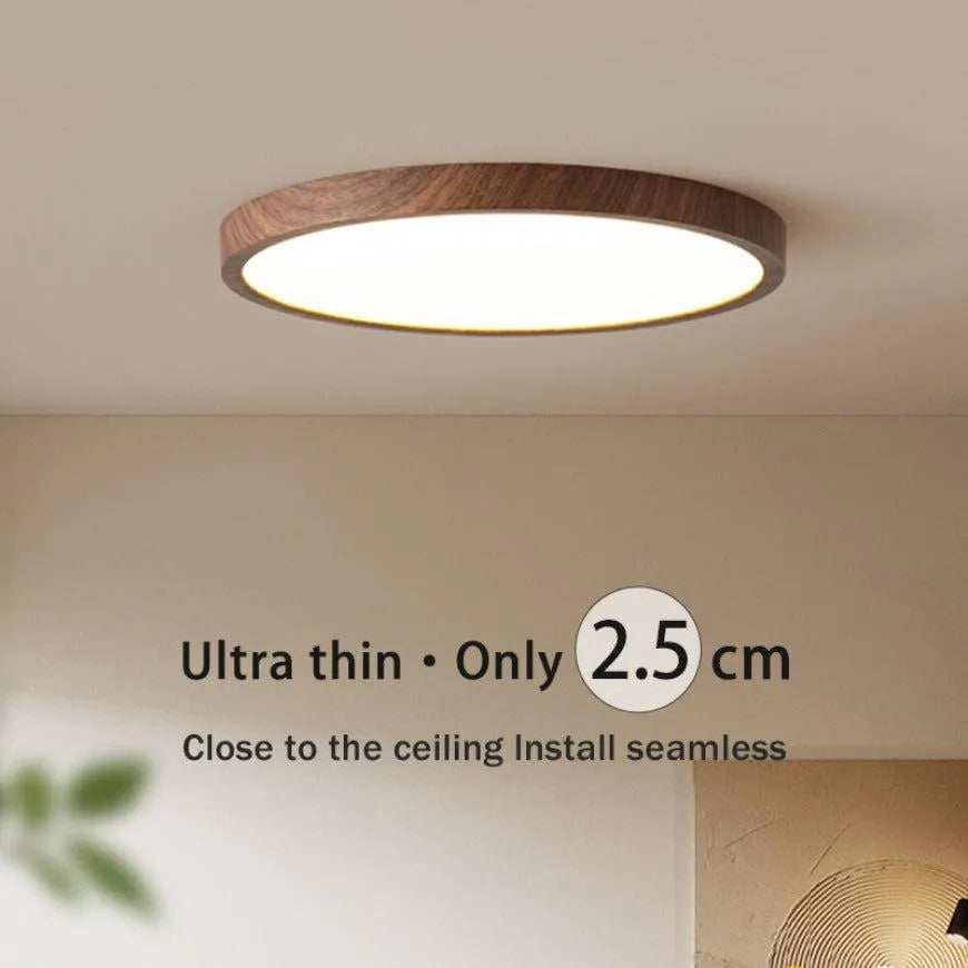 Ultra-Thin Walnut Circular LED Ceiling Light