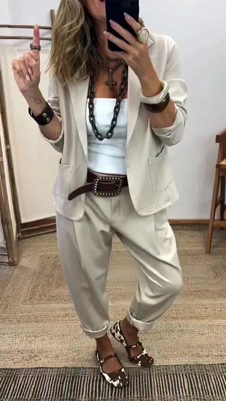 Unisex Notch Lapel Business Casual Suit Set